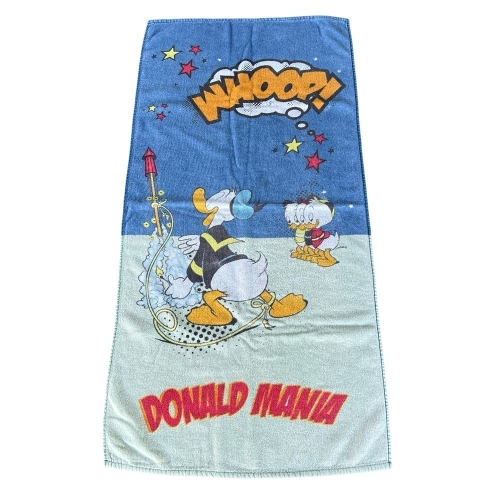 Vintage Donald Duck Beach Towel Donald Mania Rocket Huey Dewey Louie 22” x 45”